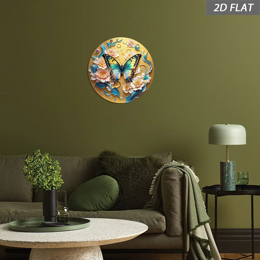 NiuLe Runde Wanddekoration aus Metall in Gold mit Schmetterling und Pfingstrosen im Vintage-Stil - Bild 5
