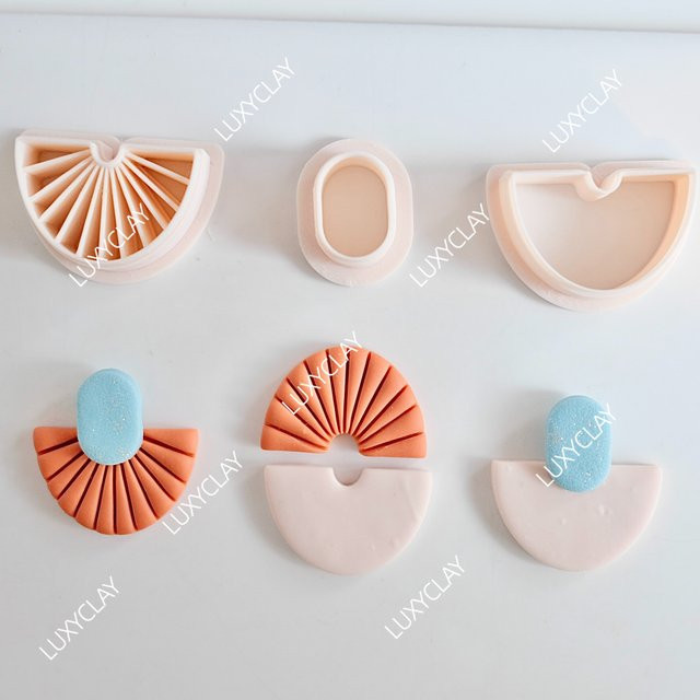 3er-Set BOHO Fächerförmige Polymer-Tonformen für die Herstellung von Ohrringen, Schmuck und Anhängern aus Kunststoff - Bild 1