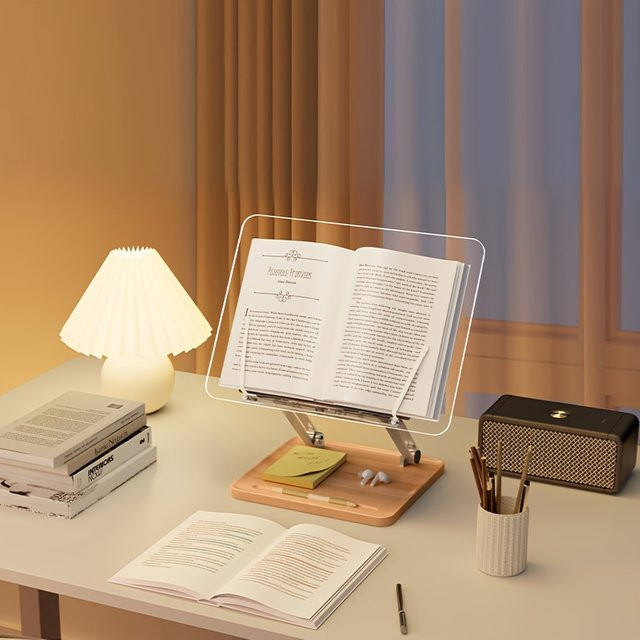 Verstellbarer Leseständer aus Acryl in Transparent und Gelb – Mehrwinkel-Desktop-Halter für Bücher, Tablets, Laptops und Schreibtafeln - Bild 1