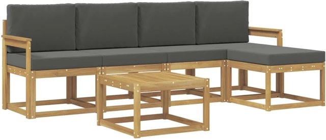 vidaXL Outdoor-Sofagarnitur aus Akazienholz mit Kissen und Couchtisch in Weiß und Anthrazit - Bild 1