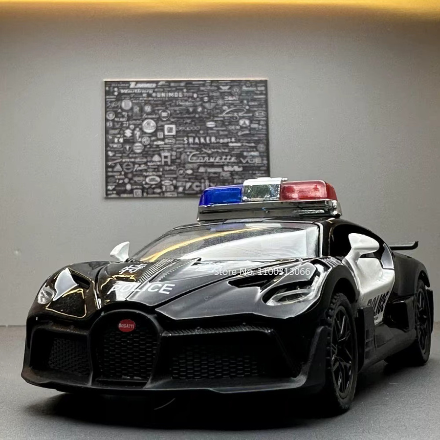 MAKEDA Bugatti Polizeiauto, Modell, 1:32, mit Licht und Sound, Metall - Bild 2