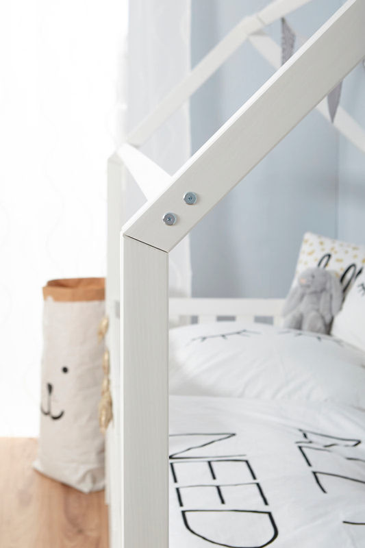 TiCAA Hausbett Traumhaus aus Kiefer Massivholz mit 2 Schubkästen in Weiß - Bild 2
