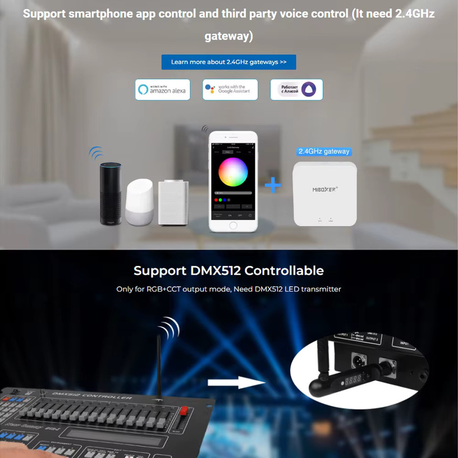 MiBoxer LS2 Smart LED Controller 2,4 GHz RF 5in1 Dimmer für einfarbige, CCT, RGB, RGBW und RGB+CCT LED-Streifen (DC12V-48V) - Bild 5