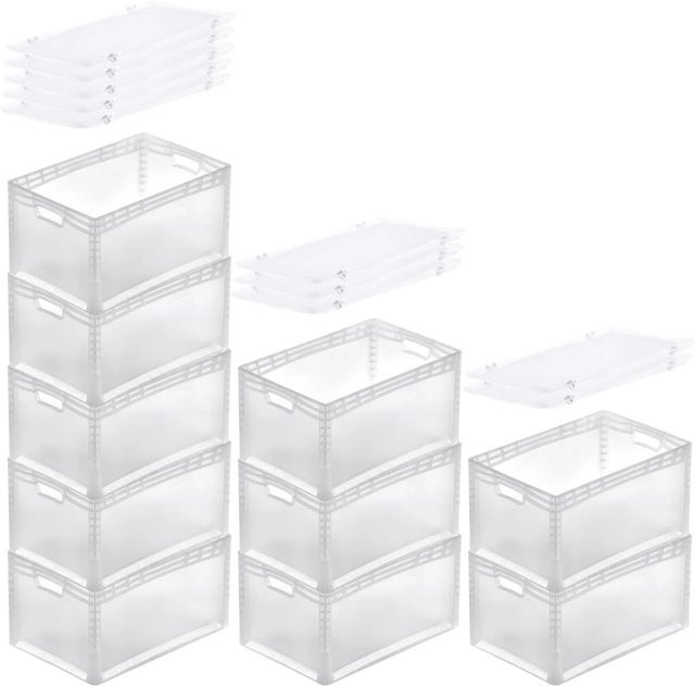 PROREGAL SuperSparSet 10x Transparente Eurobehälter LightLine mit Offenem Griff und Auflagedeckel, H x B x T: 32 x 40 x 60 cm, 66 Liter - Bild 1