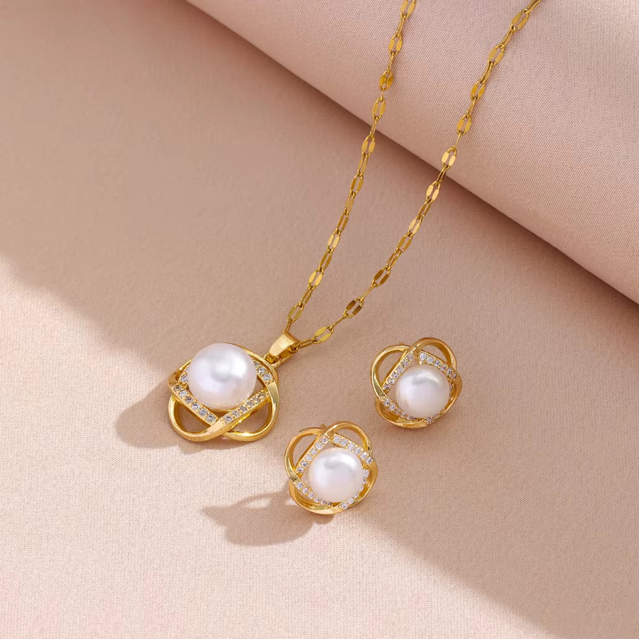 Marisa Schmuck-Set, Edelstahl, Perle, Gold, Vintage, Damen - Bild 2