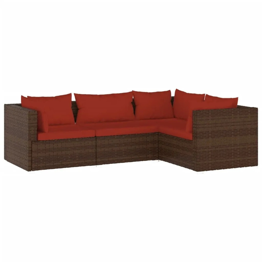 vidaXL 4-tlg Garten-Lounge-Set in L-Form aus Poly Rattan und Metall in Braun mit Kissen und abnehmbaren Bezügen - Bild 2