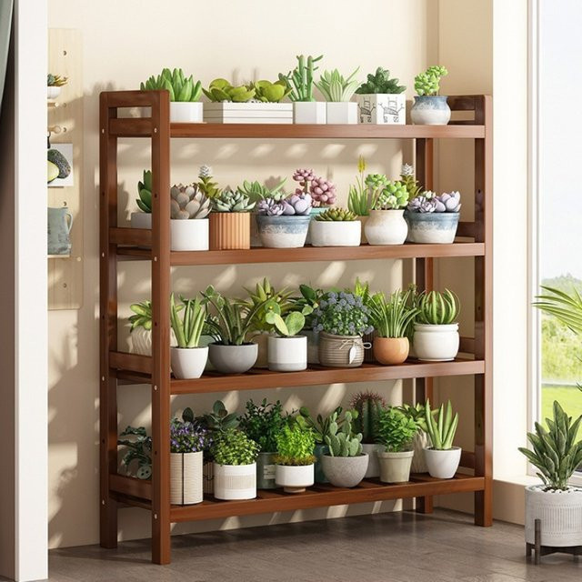 LIUSHADUOLA Blumenregal in Braun, modernes mehrschichtiges Blumentopfregal aus Holz für Wohnzimmer und Balkon - Bild 1