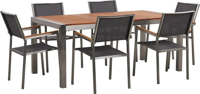Beliani Gartentisch Set GROSSETO in Grau und Silber mit Holzoptik, B/T/H: 180 x 90 x 87 cm - Bild 1