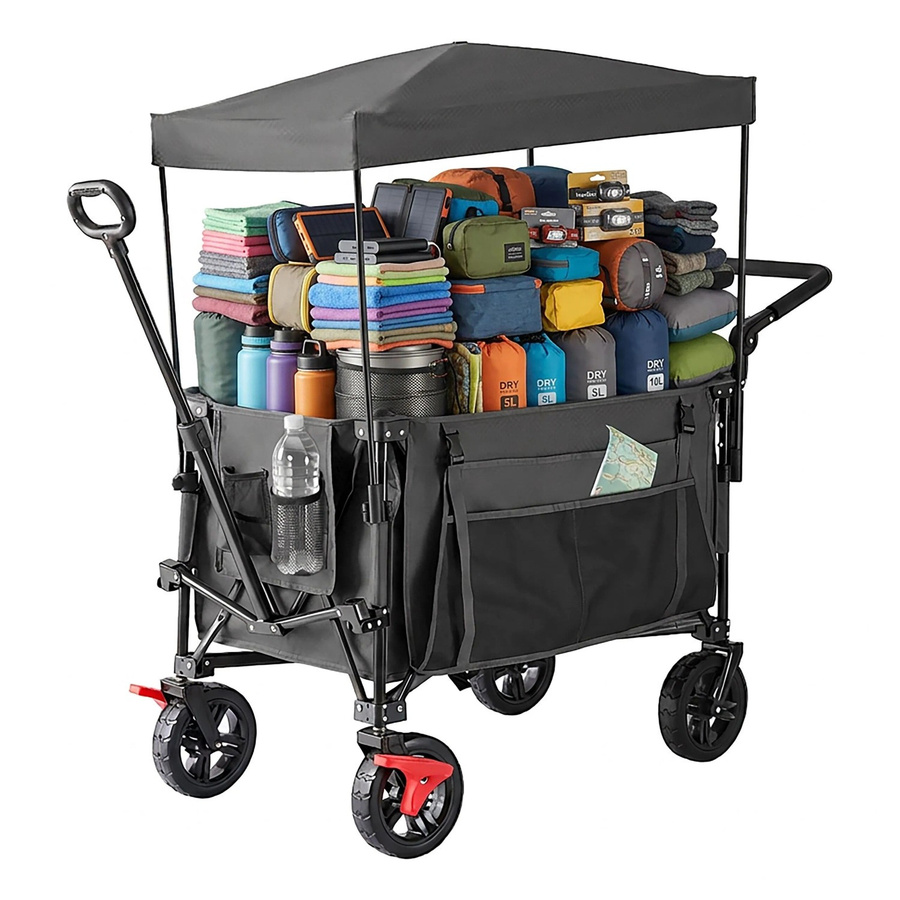 Relaxdays Bollerwagen aus Polyester in Grau, faltbar mit Dach, B/T/H: 131 x 54 x 97 cm - Bild 2