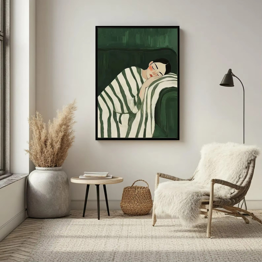 Smaragdgrüne abstrakte Wandkunst SHENCHEN minimalistischer Grafikdruck mit Frauenmotiven - Bild 5