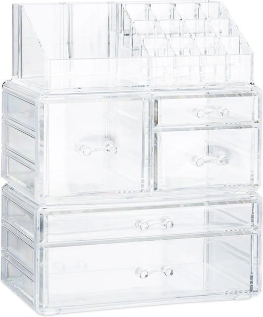 Relaxdays Make Up Organizer aus Acryl in Transparent, stapelbar mit 21 Fächern, B/T/H: 29,5 x 23,5 x 14 cm - Bild 1