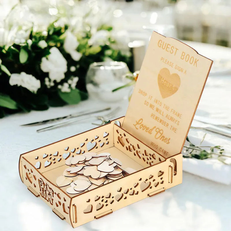 Tooarts Holz Gästebuch Box und Kartenhalter in Braun und Beige für Hochzeit und Geburtstag, Rustikaler Design-Geschenkehalter für romantische Anlässe - Bild 6