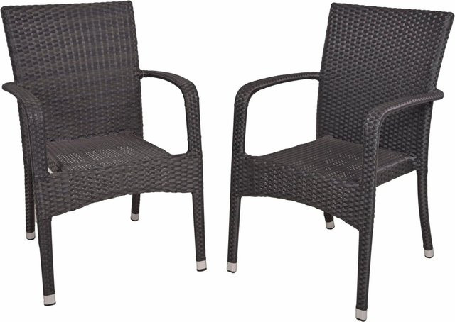 DELUKE Gartenstuhl 2er Set CLARA, wetterfeste Stapelstühle aus Kunststoffgeflecht und Aluminium in Schwarz - Bild 1