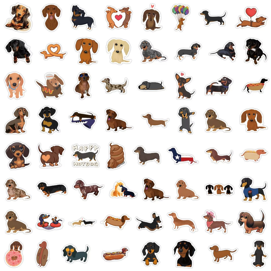 60 Stück GOGOTU Dackel-Cartoon-Aufkleber in Multicolour, wasserfeste Kawaii Hunde-Sticker für Handy, Gepäck und Scrapbook - Bild 2