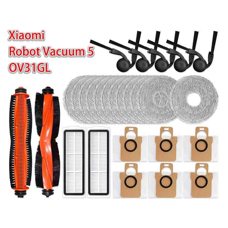 GIOIO Ersatzteil-Set für Xiaomi Roboter Vakuum 5 OV31GL mit Hauptbürste, Seitenbürste, HEPA-Filter, Mopp-Tuch und Staubbeuteln - Bild 3