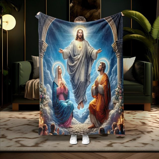 Religiöse Jesus-Porträt Segensdecke aus Polyester in Blau für Erwachsene - Bild 1