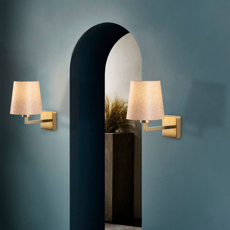 Opviq Wandleuchte aus Metall und Stoff in Gold und Creme mit E27 Fassung, B: 24 cm, H: 30 cm, T: 24 cm - Bild 4