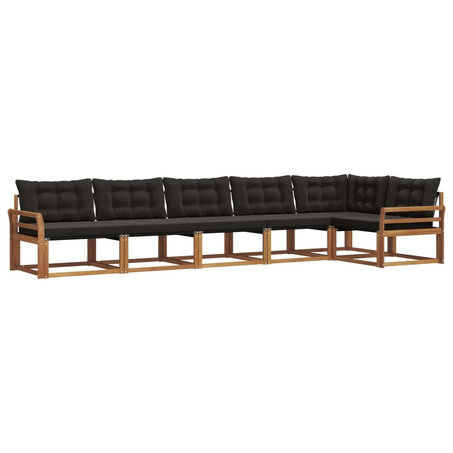 vidaXL Outdoor-Sofagarnitur 6-teilig aus Akazienholz und Textilene in Schwarz und Natur mit Kissen - Bild 2