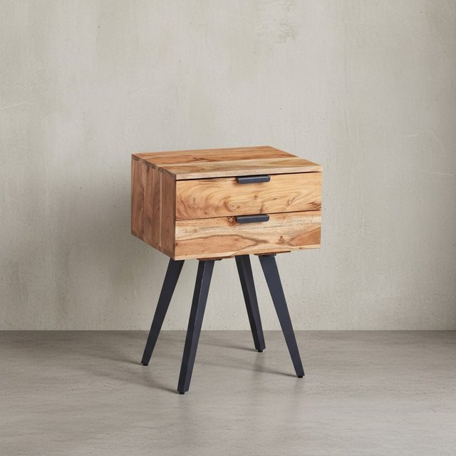 KADIMA DESIGN Industrial Nachtkonsole aus Akazien-Massivholz und Eisen, Braun Grau, B/T/H: 65 x 35 x 47 cm - Bild 1