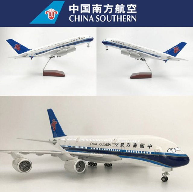 ZOCO China Southern A380 Flugzeugmodell, Harz, mit LED-Beleuchtung - Bild 1