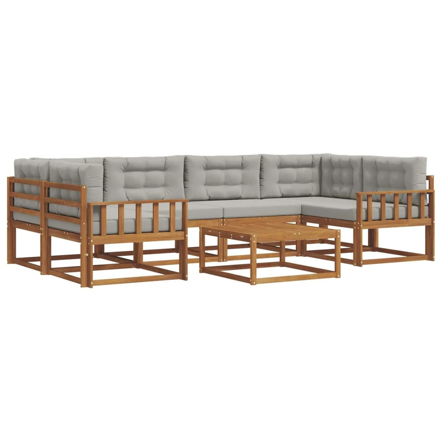 vidaXL Outdoor-Sofagarnitur L-Form aus Akazienholz mit 7 Kissen in Natur und Hellgrau - Bild 2