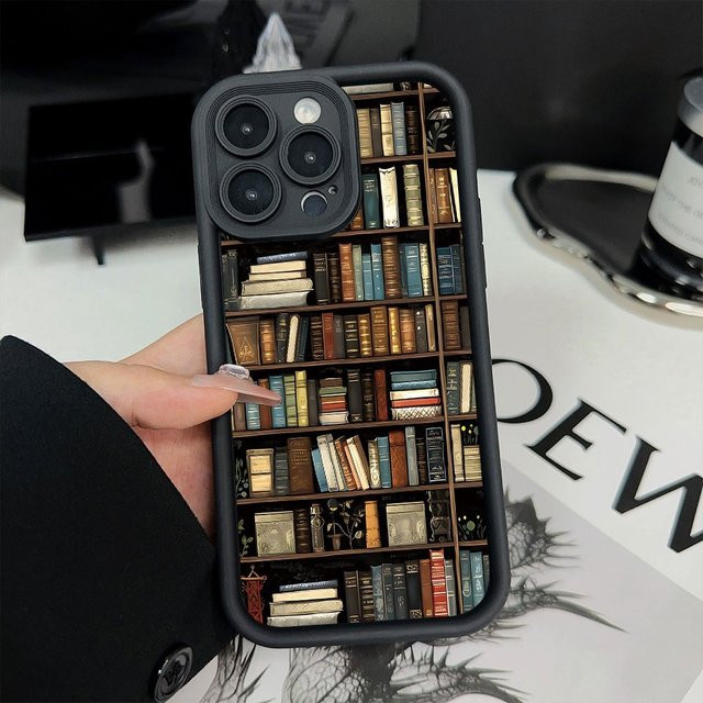 Wolkerfly Handyhülle mit kreativem Bücherregal-Muster für iPhone Modelle, Luftstoßfestes Softcover, Multicolour - Bild 1