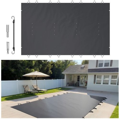 VEVOR Pool Safety Cover für rechteckige Einbaupools, Mesh-Poolabdeckung aus PVC mit Entwässerungslöchern, Dunkelgrau, Maße: Breite: 320 cm, Tiefe: 567 cm - Bild 1