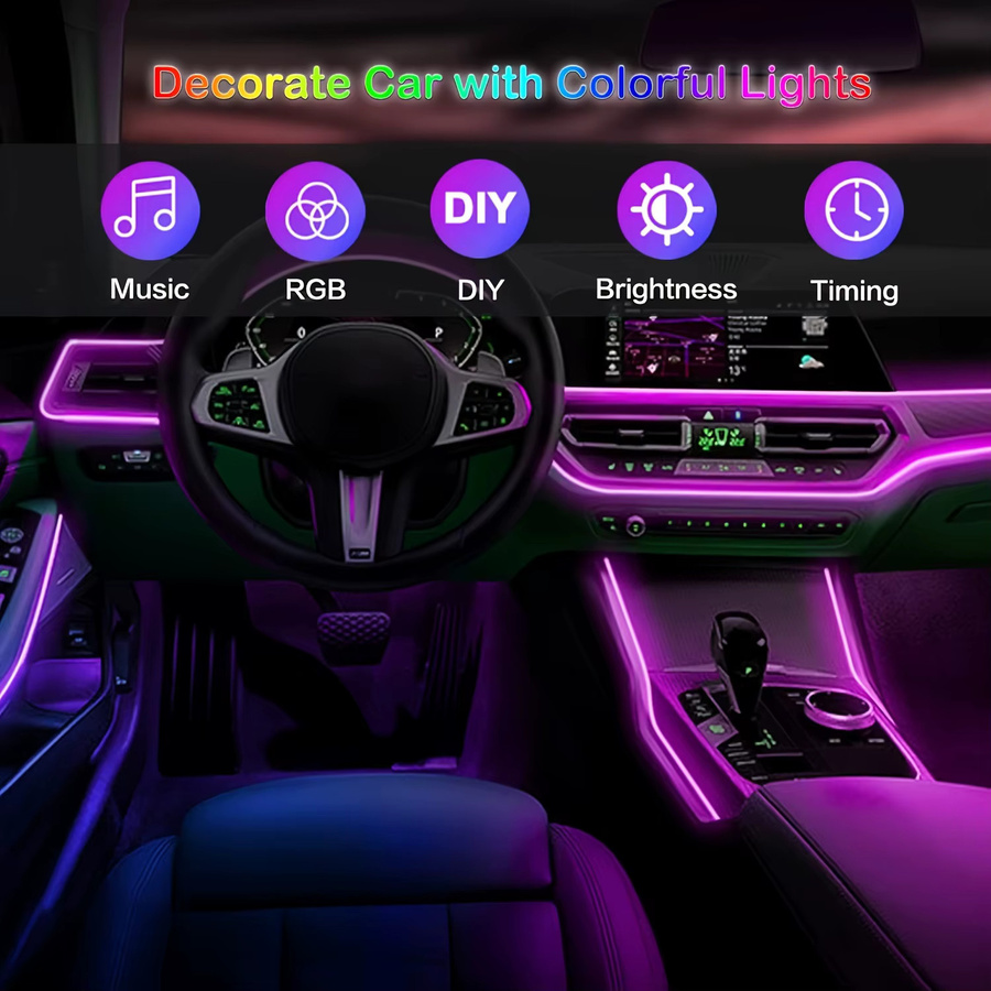 AnautosL LED Auto Innenbeleuchtung RGB Neon Flex Glasfaser Lichtleiste mit USB-Anschluss, 3 m, Multicolour - Bild 4