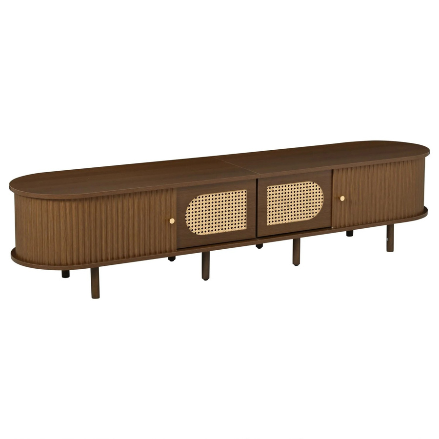 okwish TV Schrank mit Rattan Schiebetüren für bis zu 80 Zoll in Nussbaum Braun, B/T/H: 180 x 40 x 40 cm - Bild 2