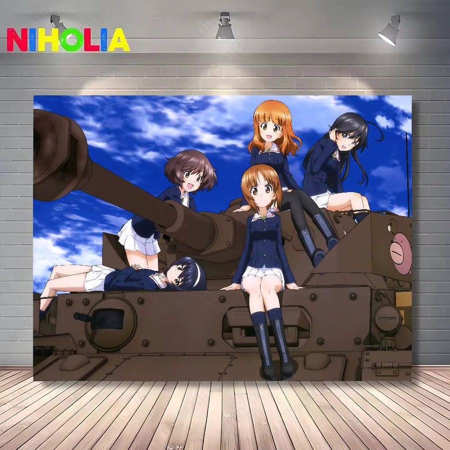 Mesuca Party Banner Japanische Anime Mädchen und Panzer Fotokulisse für Geburtstag und Fotostudio, Mehrfarbig, 70 x 70 cm - Bild 3