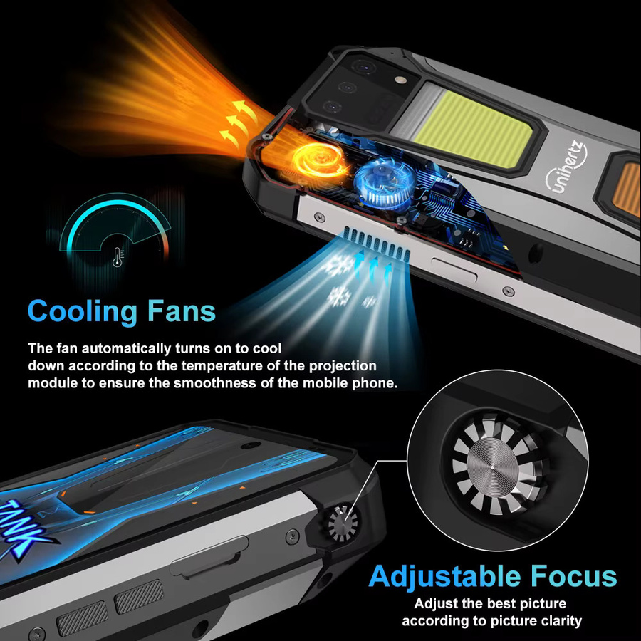 Unihertz Tank 2 PRO Robustes Smartphone mit Projektor, 512 GB Speicher, 24 GB RAM, Android 14, 100 MP Kamera, NFC und 23800 mAh Akku, Schwarz - Bild 4