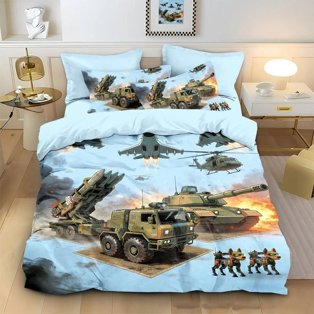 Flylo Bettwäscheset für Kinder mit Tank-Motiv, Blau, B/H: 135 x 200 cm - Bild 1