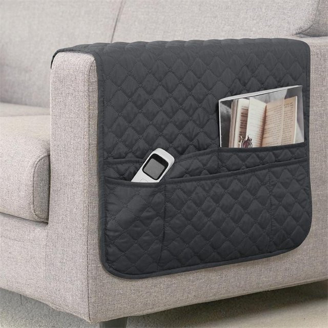 Wasserabweisender Sofa Armlehnenbezug mit Karomuster in Grau, B/H: 50 x 90 cm - Bild 1