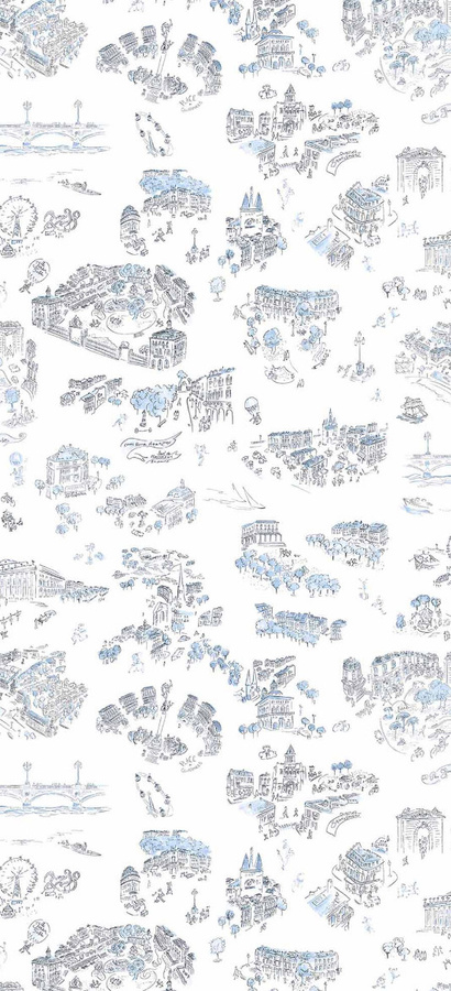 Isidore Leroy Mural Tapete Bordeaux en Fête Blau Vintage Floral Non-Woven B/H: 150 x 330 cm - Bild 1