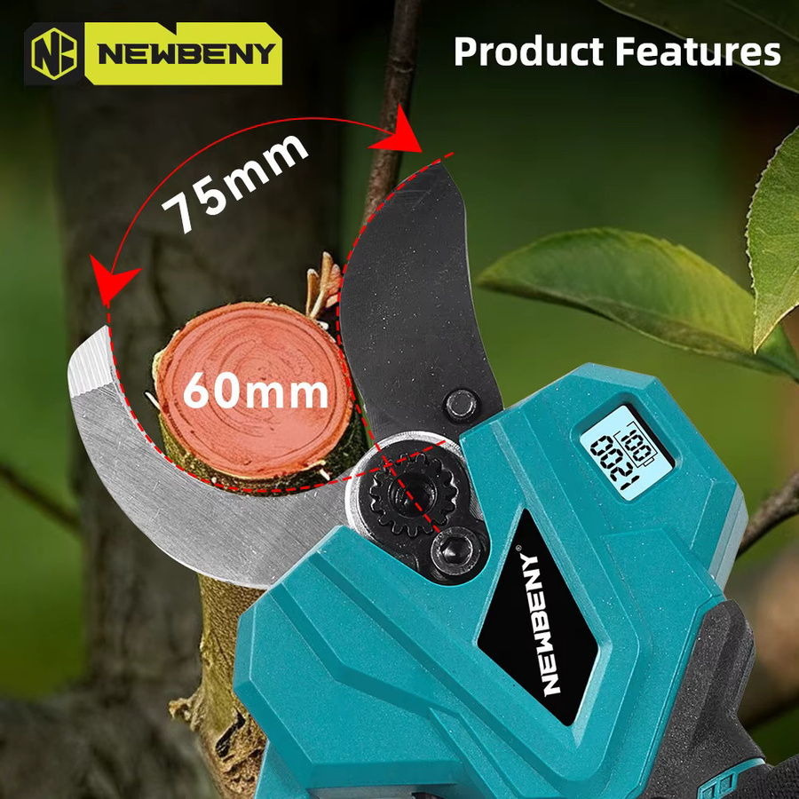 NewBeny Kabellose elektrische Astschneiderschere mit 4-Gang Bürstenloser Motor, 75mm Schnittkapazität, Türkis, kompatibel mit Makita LXT Akku - Bild 3