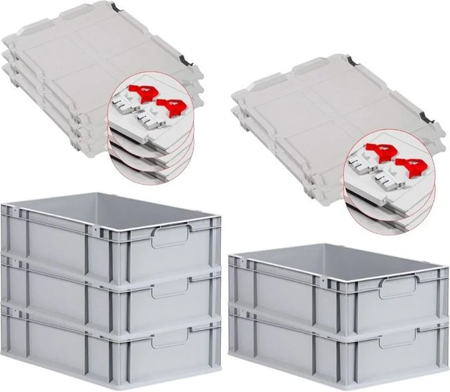 PROREGAL Spar Set 5x Eurobox Nextgen Economy mit Scharnierdeckel und roten Schiebeschnappverschlüssen, Grau/Rot, H x B x T: 17 x 40 x 60 cm, 34 Liter - Bild 1