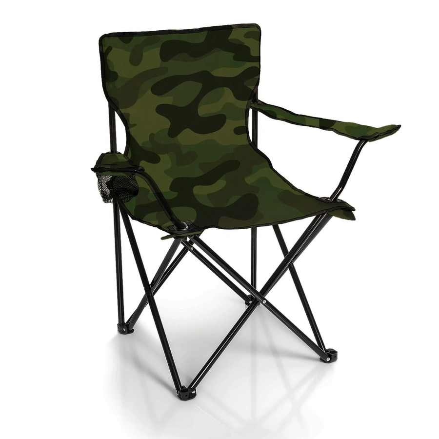 BigDean Faltstuhl Tarnmuster Camo mit Getränkehalter und Tragetasche, Anglerstuhl aus beschichtetem Oxford Gewebe und Metallgestell, Farbe: Grün/Multicolor - Bild 2