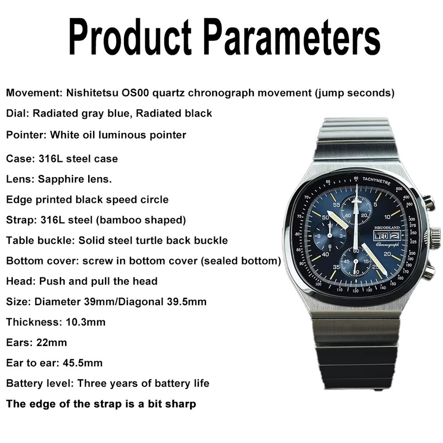 Hruodland Chronograph, Quarz, Edelstahl, Saphirglas, Herren - Bild 5