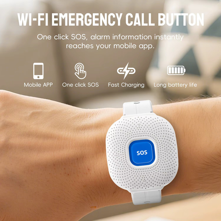 Tuya Smart Wifi SOS-Armband in Weiß: Wasserdichtes Sicherheits-Armband mit Notfallalarm und Sturzalarm für Senioren - Bild 2