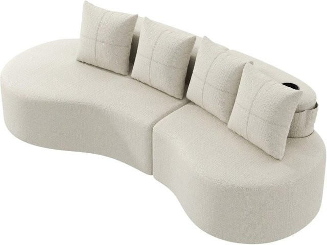 PXloue Stoffsofa in Beige mit 4 Kissen, Becherhalter und Seitentaschen, Breite: 240 cm - Bild 1