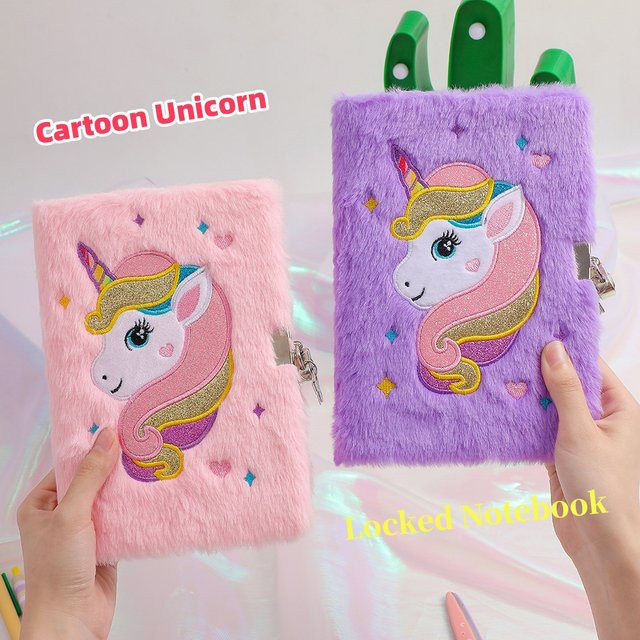 Abschließbares Einhorn Tagebuch aus Plüsch im A5 Format für Kinder und Mädchen, buntes Notizbuch mit Hardcover und linierten Seiten - Bild 1