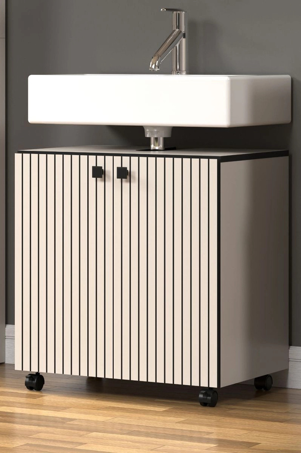 Waschbeckenunterschrank Feliz in Grau mit Türen und Regalfächern, B/T/H: 60 x 42 x 64 cm - Bild 1