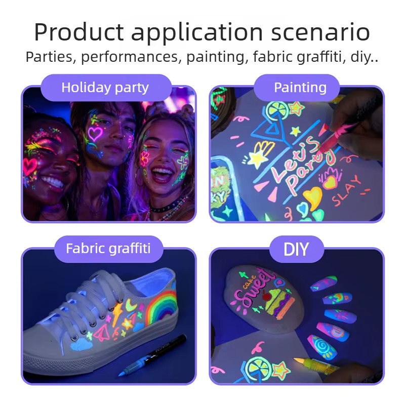 18 Farben UV-Fluoreszierende Marker mit weicher Brush-Spitze für DIY-Zeichnungen, Graffiti und Schulbedarf in Multicolour - Bild 3