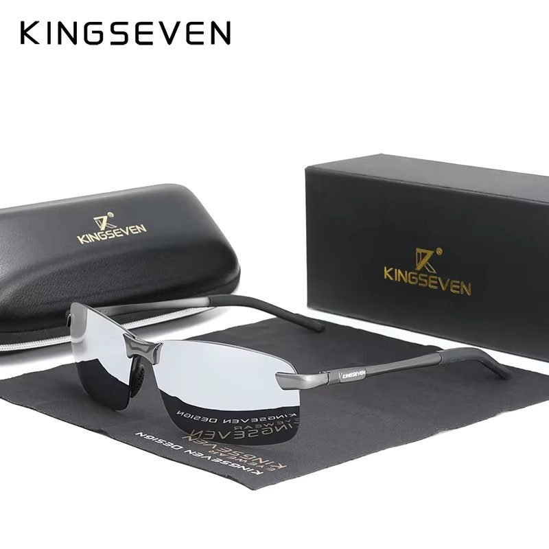 KINGSEVEN Sonnenbrille, randlos, Aluminium, rechteckig, polarisiert, Herren - Bild 2