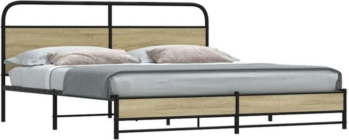 Metallbett Vidaxl in Sonoma-Eiche Natur im Industrial-Stil, B/T: 193 x 203 cm - Bild 1