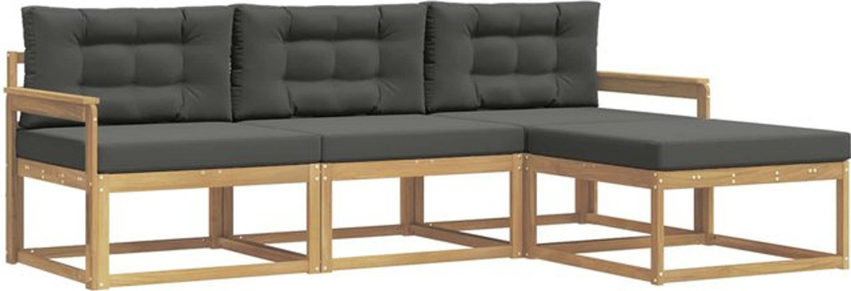Modernes 4-teiliges Outdoor-Sofagarnitur Loungemöbel Set von vidaXL aus Akazie und Polyester in Weiß und Anthrazit - Bild 1