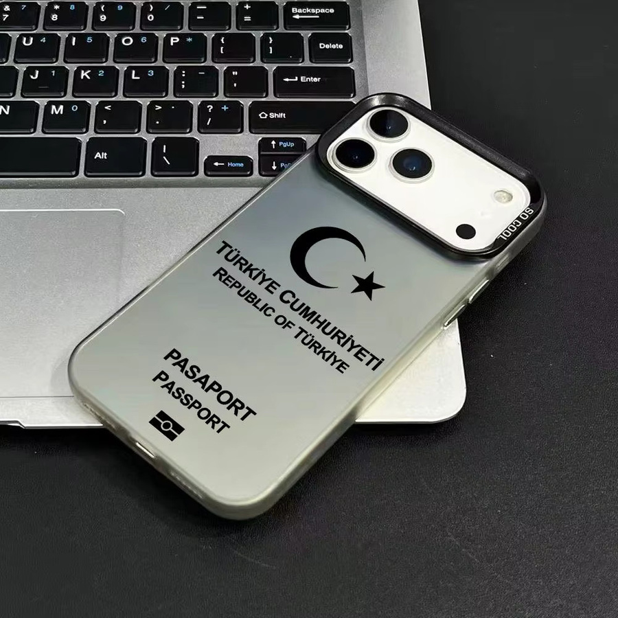 Handyhülle im Türkei Passport Design für iPhone 17 16 15 14 13 12 11 Pro Max Air, bunte matte Laser Aurora Optik, stoßfeste Schutzhülle in Multicolor und Schwarz - Bild 3