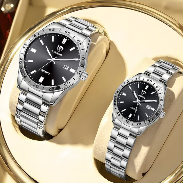 LIEBIG Armbanduhr Edelstahl, Analoguhr, Schwarz, Silber, Datum, Unisex - Bild 1
