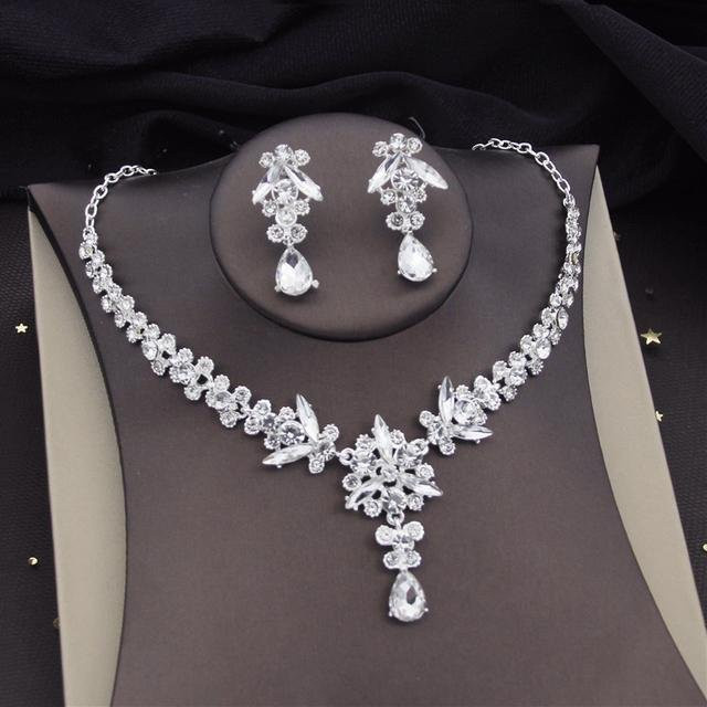 Wucifang Jewelry Schmuck-Set, Diadem, Ohrring, Choker Halskette, Silber, Kristall, Damen - Bild 1
