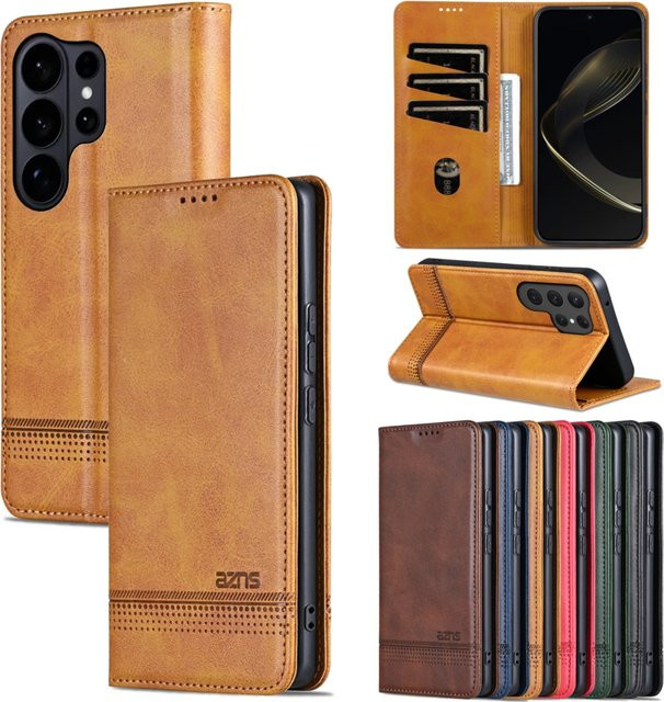 Magnetische Leder-Handyhülle von aierkeba für Samsung Galaxy S26 S25 Edge S24 Ultra S23 S22 S21 FE S20 Plus 5G mit Kartenfach und Brieftasche in Braun - Bild 1